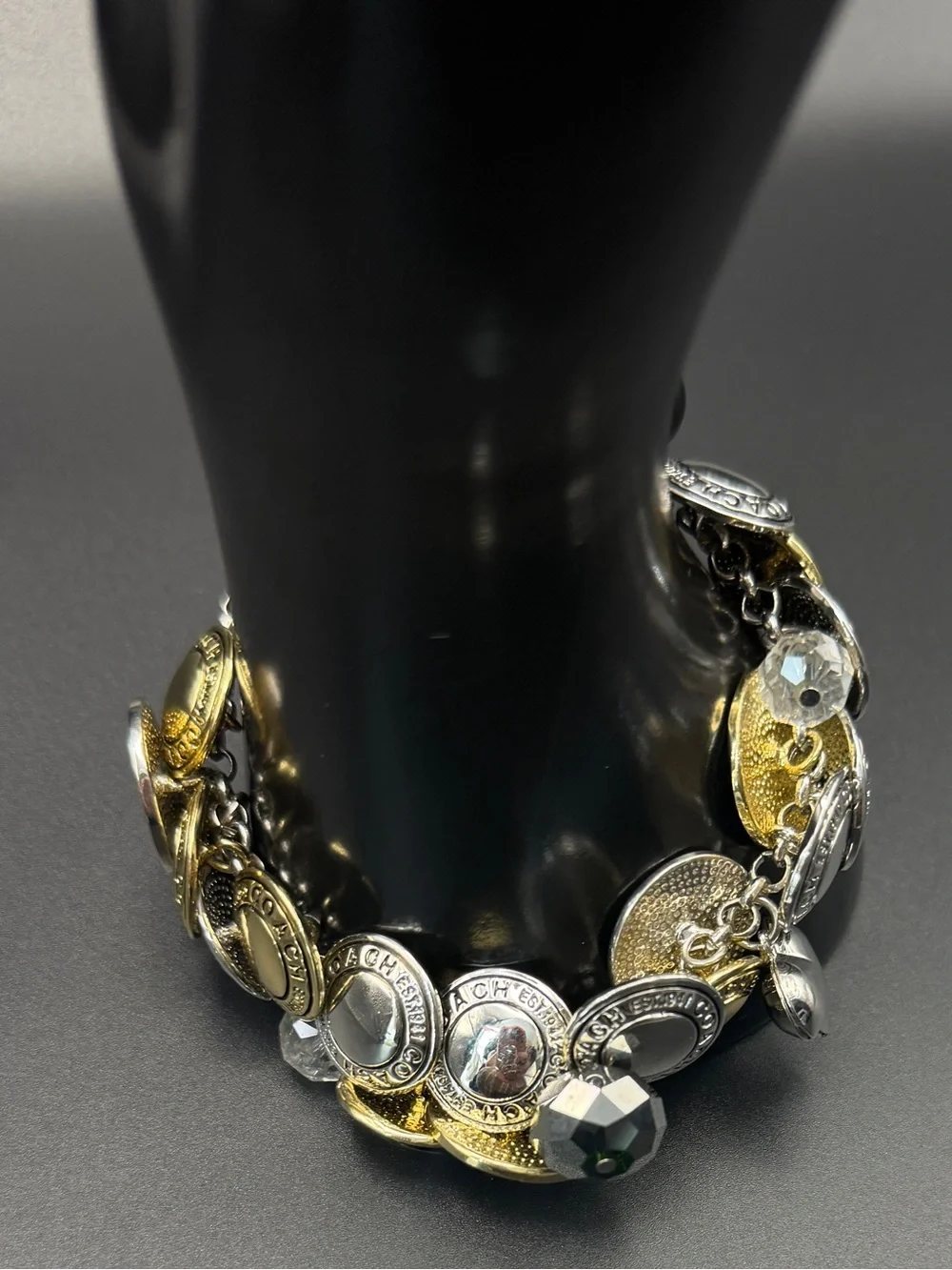 Coach vintage Two-Tone Coin Charm Bracelet in Gold and Silver